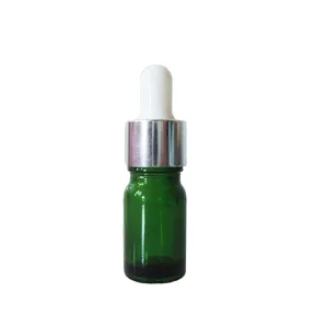 Green Glass Serum Bottle Silver